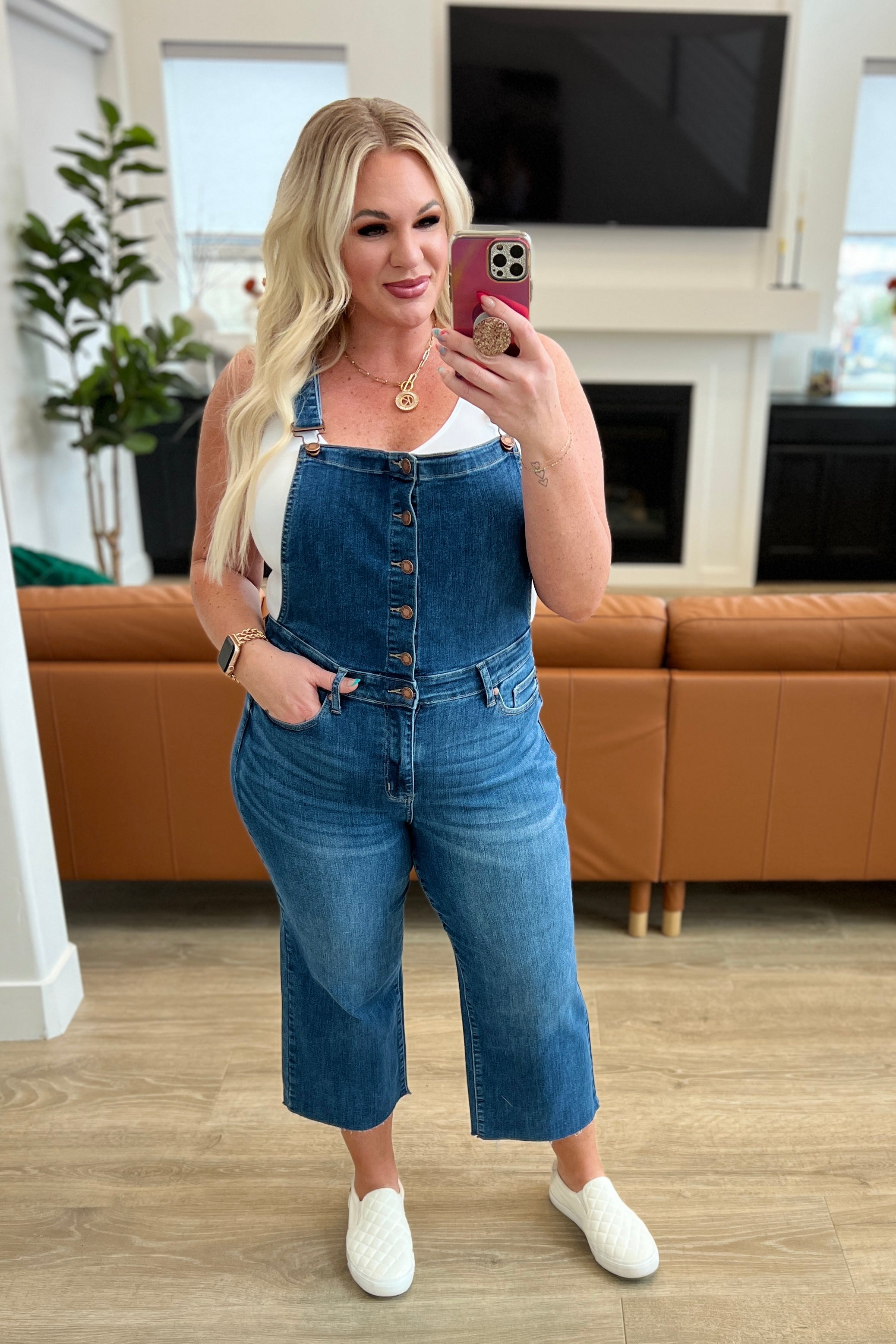 Judy Blue Priscilla High Rise Crop Wide Leg Denim Overalls Jeans