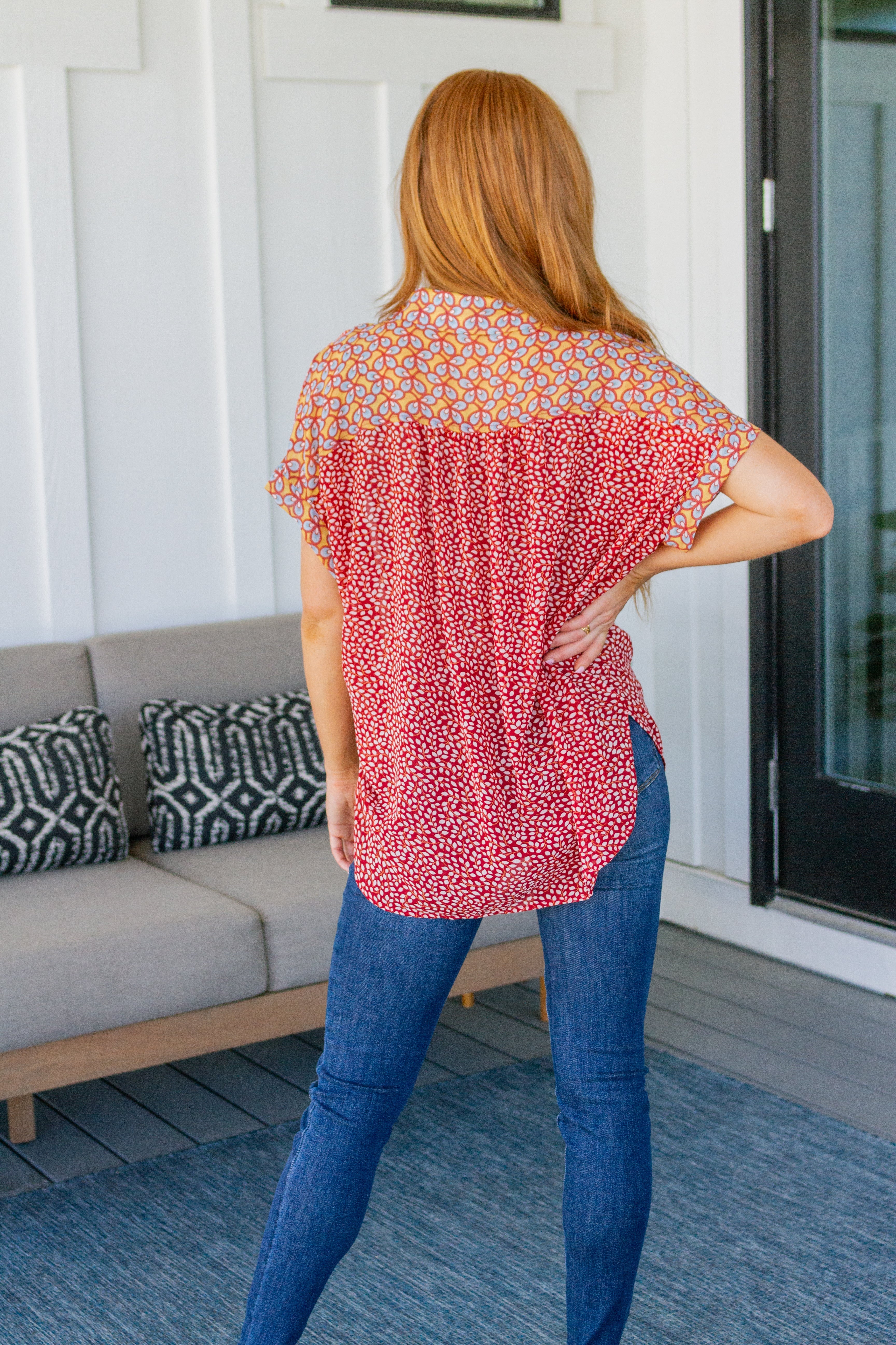 Jodifl No Competition Mixed Print Button Down Shirts & Tops