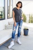 Jodifl She's Alright Mineral Wash Sleeveless Henley Shirts & Tops