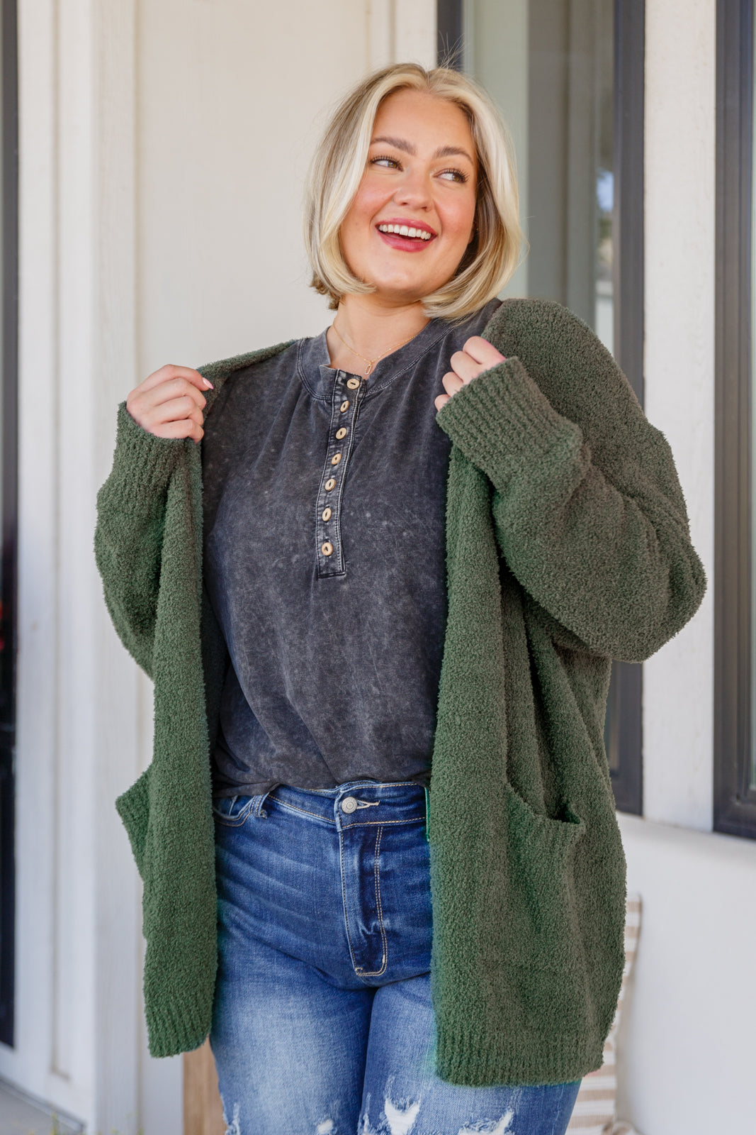 Jodifl She's Alright Mineral Wash Sleeveless Henley Shirts & Tops