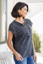 Jodifl She's Alright Mineral Wash Sleeveless Henley Shirts & Tops