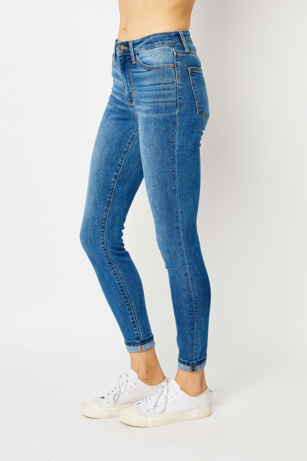 Judy Blue Medium Wash Cuffed Hem Skinny Jeans