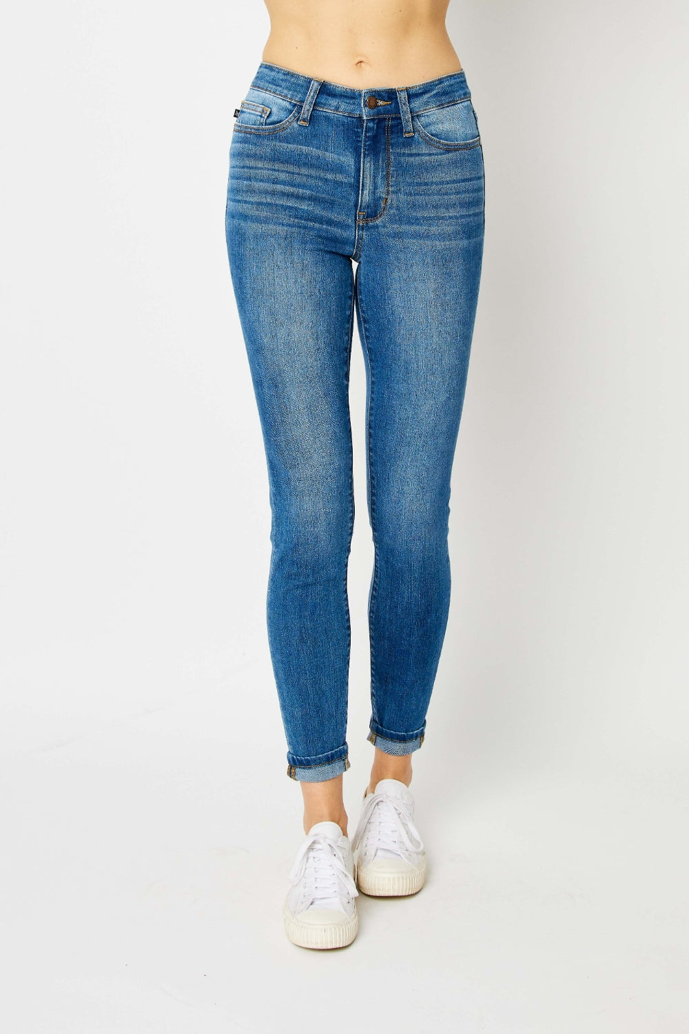 Judy Blue Medium Wash Cuffed Hem Skinny Jeans