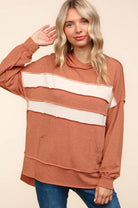 Haptics Feeling Playful Rust Stripe Color Block French Terry Hoodie Haptics