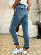 Judy Blue Mid Rise Rigid Magic Release Hem Jeans Trendsi