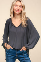 Haptics Versatile Charcoal Front Tie Modal Knit Peasant Top Haptics