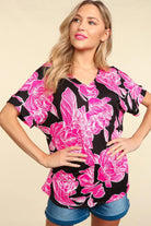 Haptics Black Floral Drop Shoulder T-Shirt