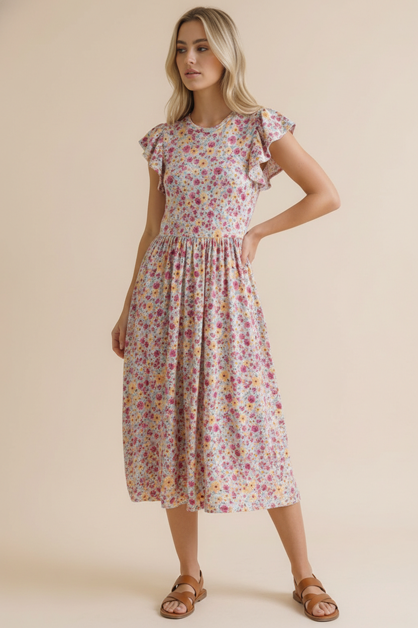 Haptics Flutter Into Spring Floral Buttery Smooth Babydoll Midi Dress