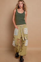 POL Olive Crochet Patch Distressed Washed Jeans Jeans