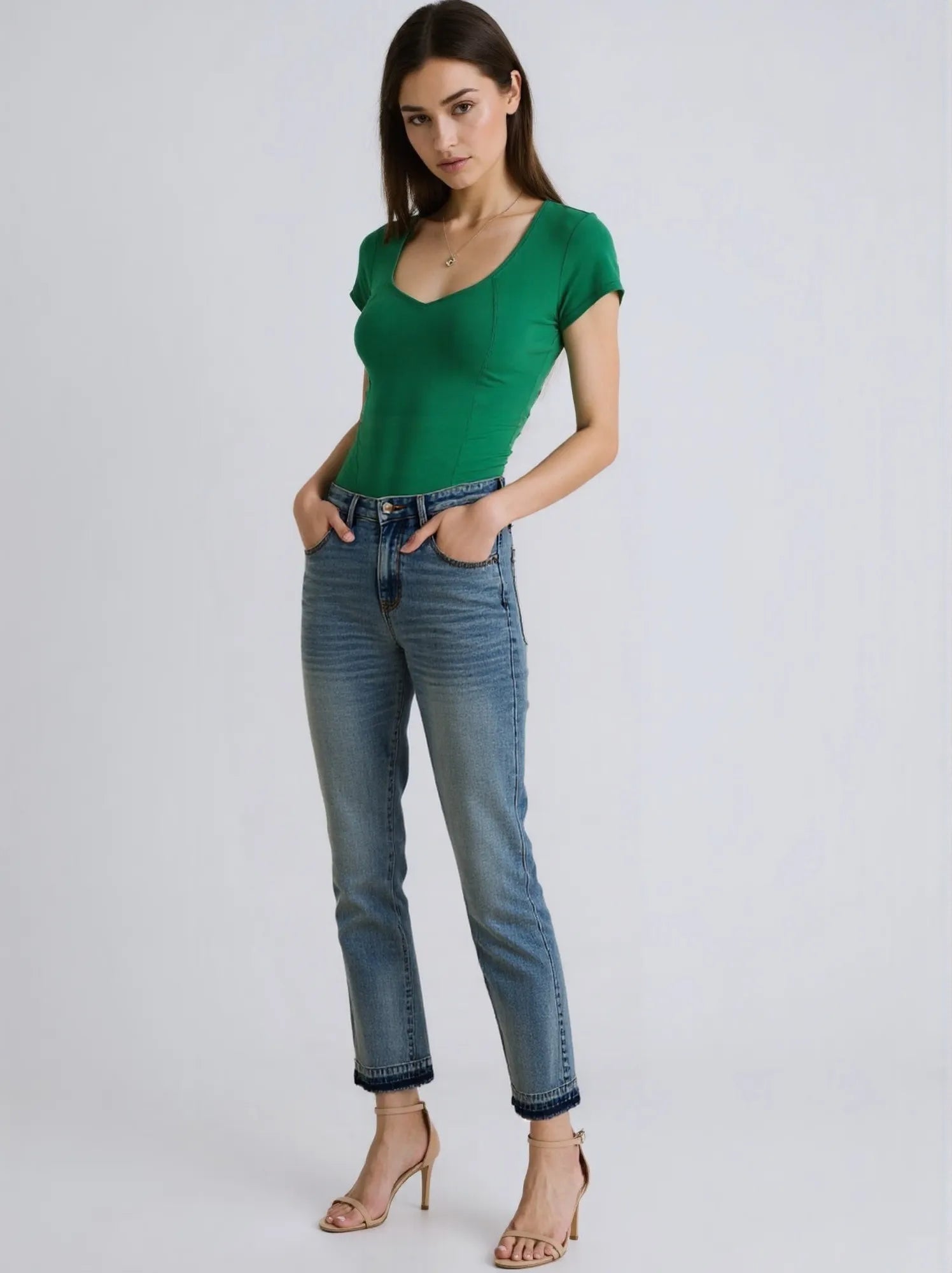 Judy Blue Medium Washed Mid Rise Rigid Magic Release Hem Jeans