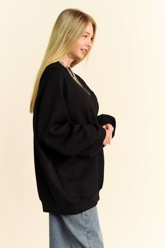 Davi & Dani Black Round Neck Raglan Sleeve Sweatshirt