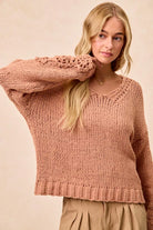 BiBi Dusty Peach Chunky Knit Sweater with Flower Detail Sleeves