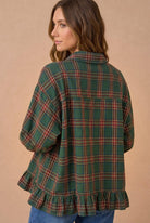 Ruffle the Rules Plaid Flannel Top in Green