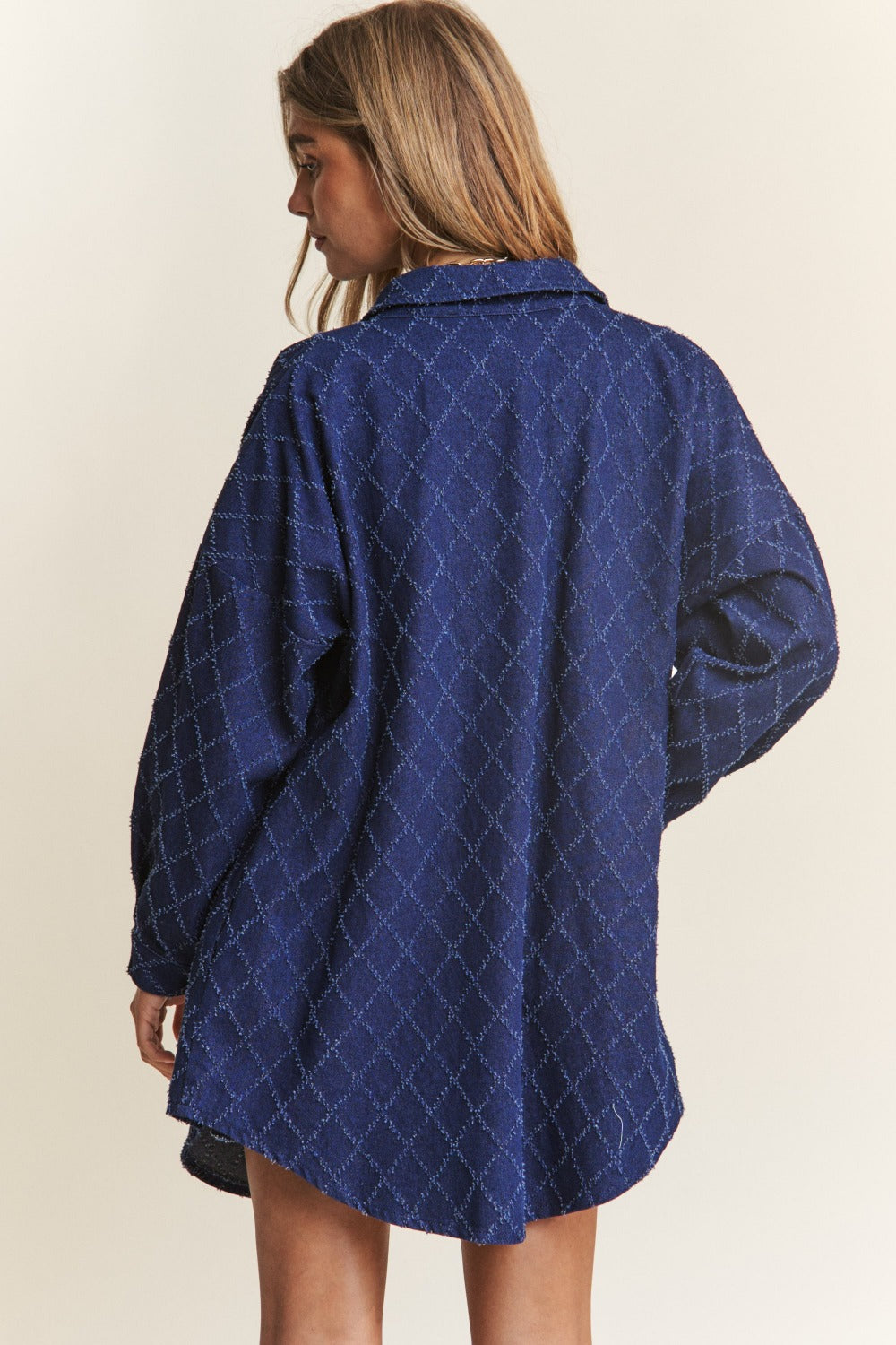 J.NNA Rhombus Stitched Button Up Denim Shacket Trendsi