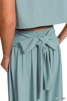 Zenana Blue Gray Heavy Woven Span Crop Tee & Skirt Set