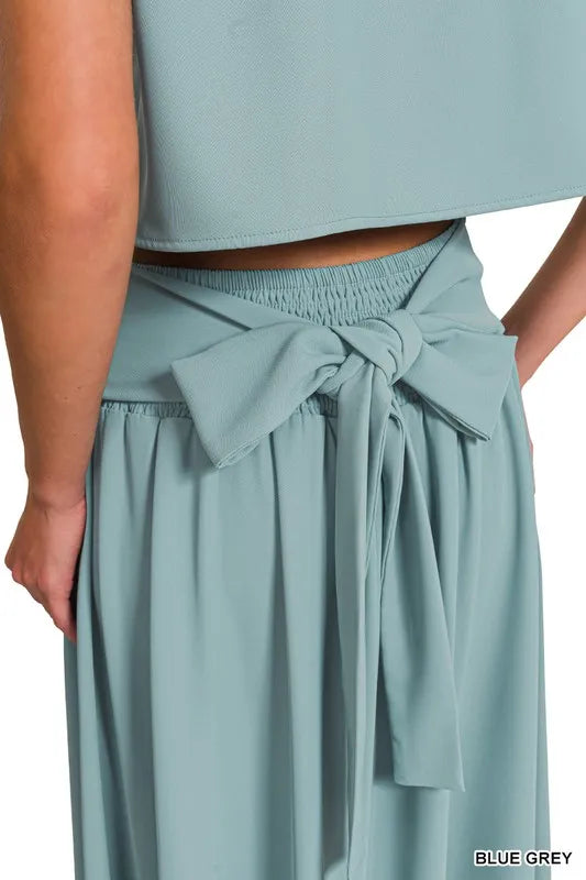 Zenana Blue Gray Heavy Woven Span Crop Tee & Skirt Set
