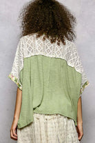 POL Sage Floral Patchwork Lace Accent Blouse
