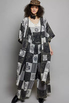 POL Black Multi Open Front Printed BohemianPatchwork Longline Cardigan