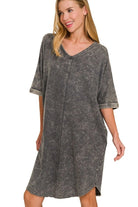 Zenana Ash Black Acid-washed French Terry Tee Shirt Dress ASH BLACK