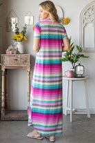 Heimish Pink Multi Color Striped Short Sleeve Maxi Dress