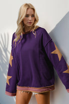 Preorder Double Take (3 Colors)Star Patched Long Sleeve Sweatshirt Purple