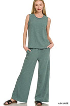 Zenana Ash Jade Cotton Slub Tank & Pants Set