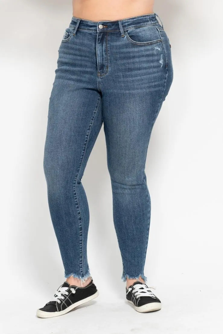 Judy Blue Plus Size High Waist Skinny with Destroy & Shark Bit Hem