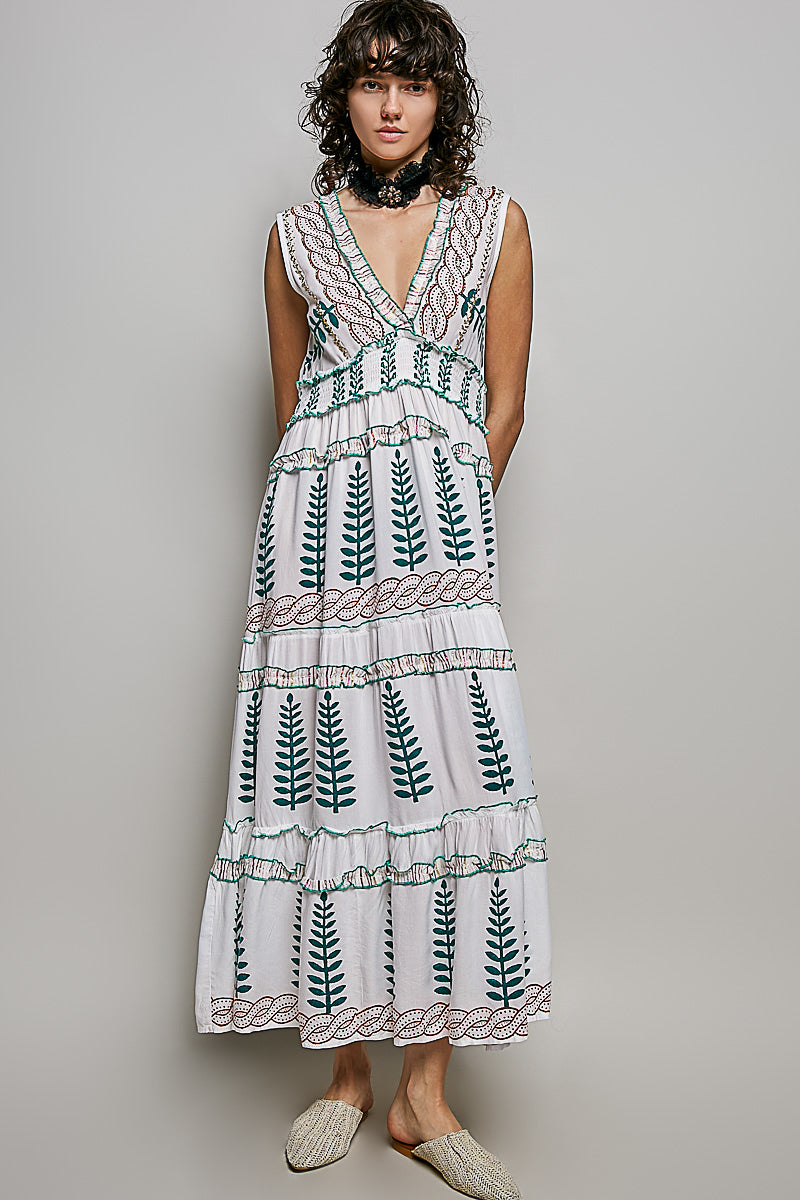 POL Floral Printed Sleeveless Tiered Dress with Smocked Waistband IVORY MULTI