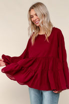Haptics Wine Babydoll Oversized Blouse
