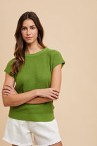 Annie Wear Moss Round Neck Short Sleeve Sweater Moss