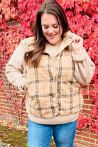 Haptics Layer Up Taupe Plaid Snap Button Quilted Puffer Vest Haptics