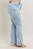 Judy Blue Light Washed Tummy Control Vintage Wash Side Slit Slim Boot Jeans