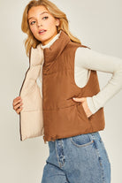 Love Tree Zip Up Cropped Contrast Reversible Vest Cocoa Trendsi