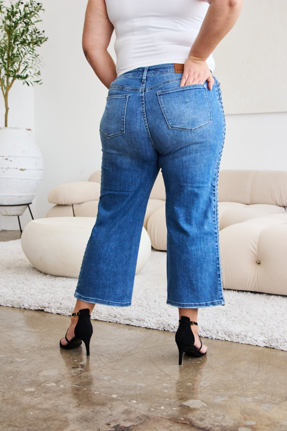 Judy Blue Braid Side Detail Wide Leg Jeans Trendsi