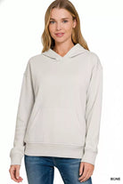 Zenana Bone Fleece Kangaroo Pocket Hoodie