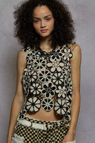 POL Round Neck Floral Crochet Sleeveless Cropped Top