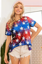 BiBi Red & Navy American Theme Star Pattern Sequin Top