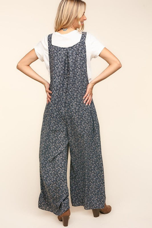 Haptics Black & Charcoal Floral Wide Leg Overalls Ruby Idol Apparel