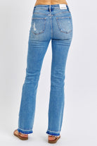 Judy Blue Mid Rise Destroyed Hem Distressed Jeans Trendsi