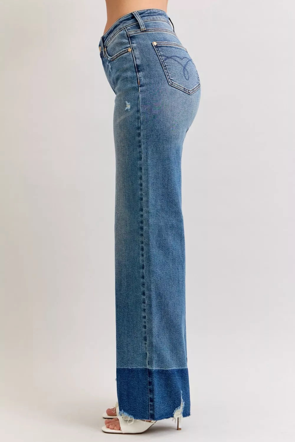 Judy Blue Dark Washed Raw Hem High Waist Column Straight Jeans