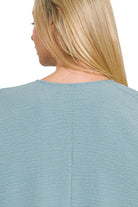 Zenana Blue Gray Woven Airflow V-neck Puff Half Sleeve Top