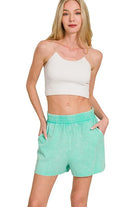 Zenana Light Teal Acid Washed Short Sleeve Tee & Shorts Set