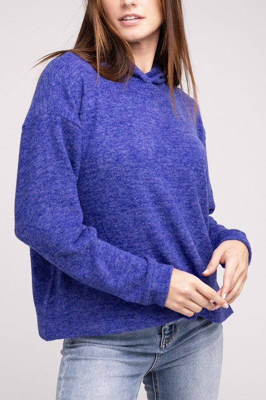 Zenana Hooded Brushed Melange Hacci Sweater BRIGHT BLUE ZENANA