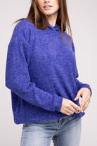 Zenana Light Teal Hooded Brushed Melange Hacci Sweater