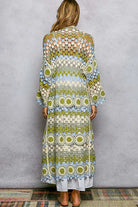 POL Scalloped Edge Open Front Crochet Cardigan with Colorful Stripe Pattern