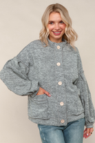 Haptics Heather Gray Two-Tone Jacquard Hacci Knit Button Down