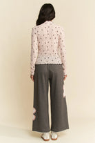 Davi & Dani Pink Ribbon Bow Lace Hem Long Sleeve Mesh Layering Top
