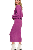 Zenana Light Plum Ribbed Asymmetric Hem and Sleeve Top & Skirt Sweater Set