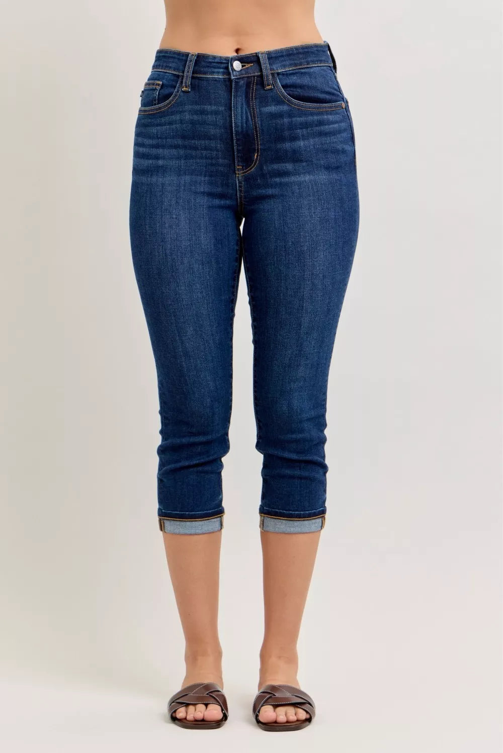 Judy Blue Dark Washed High Waist Capri Jeans with Single Cuff DK
