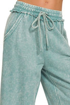 Zenana Ash Blue Washed French Terry Palazzo With Pockets